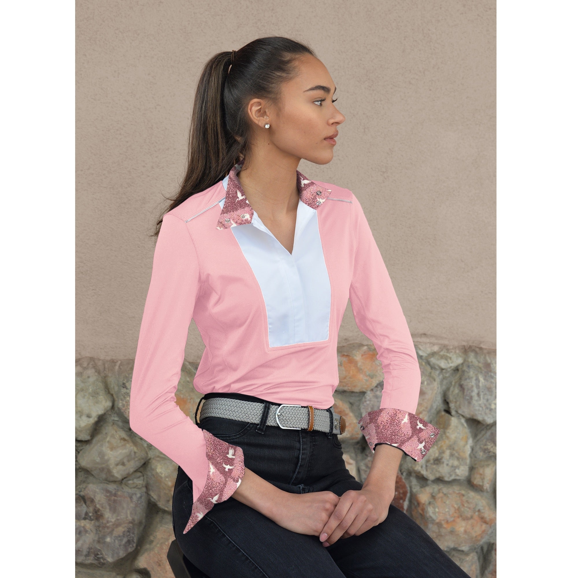 Chestnut Bay Sky Cool Liberty Ladies Show Shirt, Blush