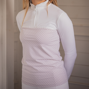 Pénélope Debbie Ladies Long Sleeve Competition Shirt, White/Pink