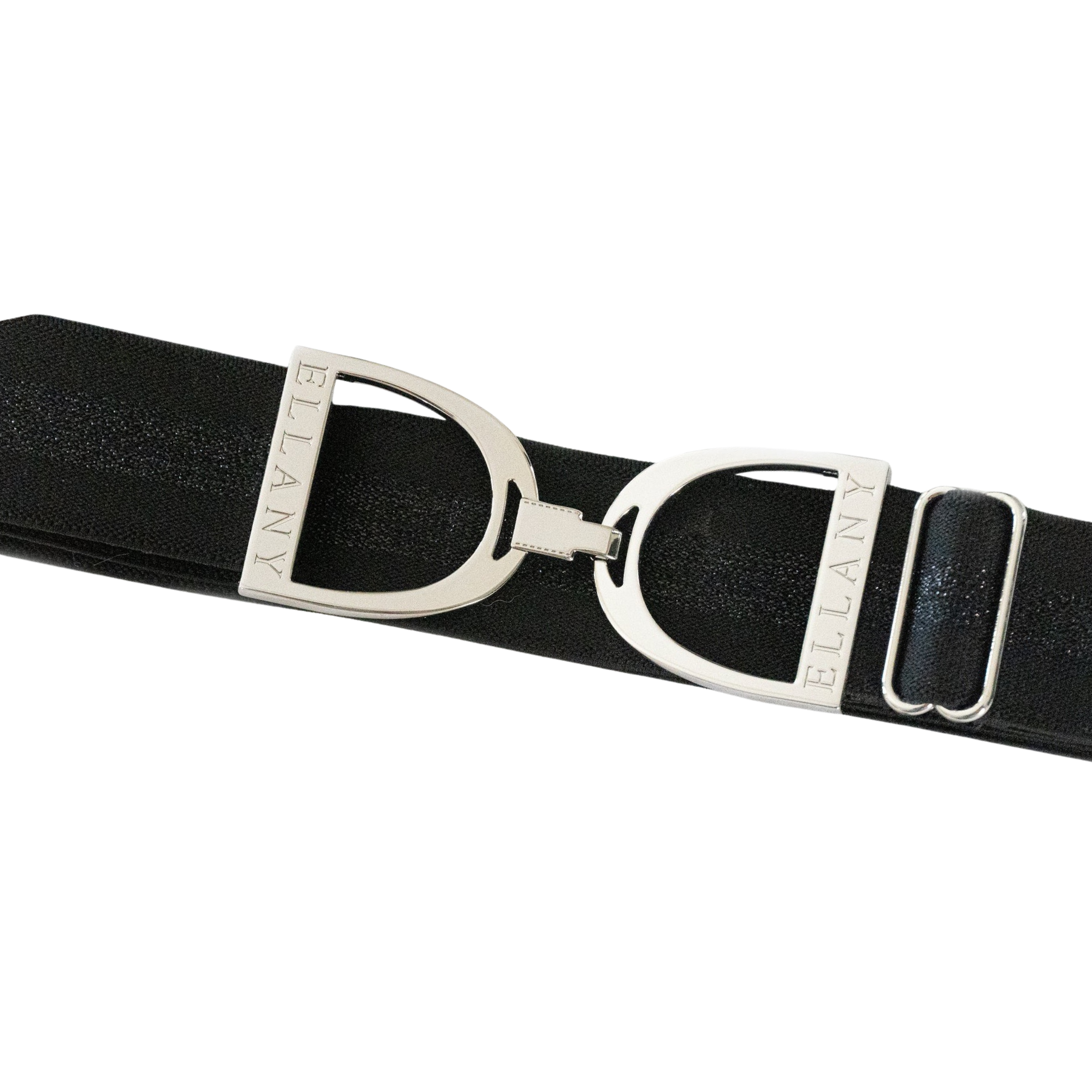 Ellany 1.5" Dark Horse Silver Stirrup Elastic Belt, Black/Black Sparkles