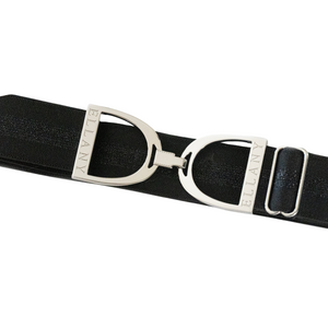 Ellany 1.5" Dark Horse Silver Stirrup Elastic Belt, Black/Black Sparkles