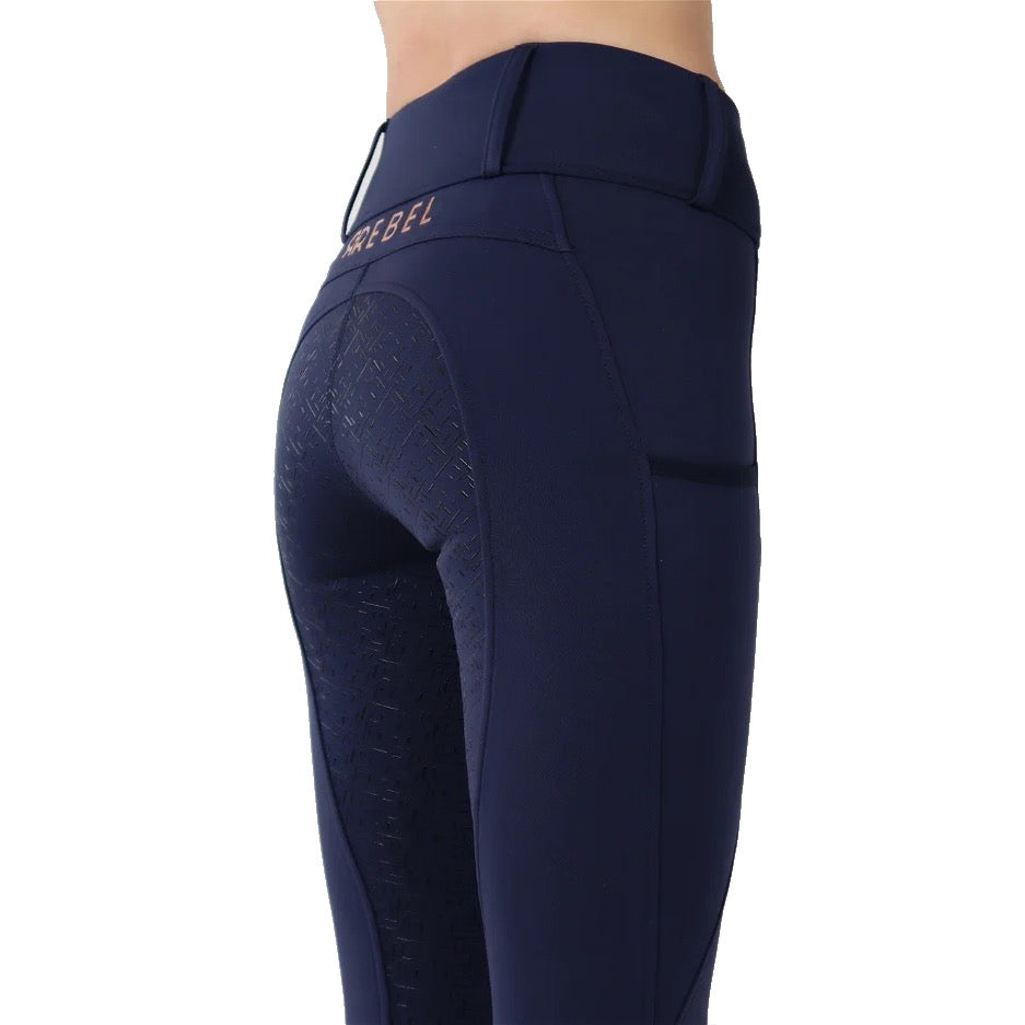 Montar REBEL Rosegold Logo Bit Chain Full Grip Pull on Riding Tights, Navy