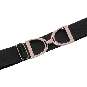 Ellany 1.5" Rose Gold Stirrup Elastic Belt, Black