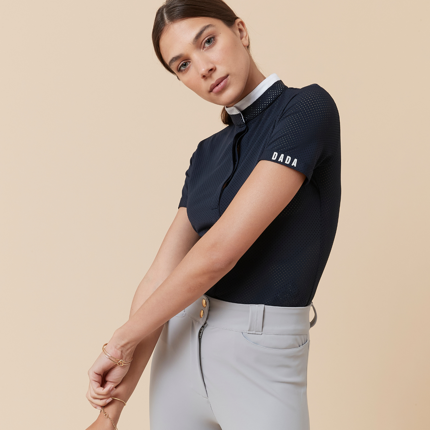 Dada Sport Helios MC Ladies Short Sleeve Horse Riding Competition Shirt, Navy